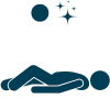 Um ícone minimalista mostrando um homem deitado com as mãos atrás da cabeça, observando o céu estrelado, simbolizando a paz e o encantamento das noites ao ar livre.